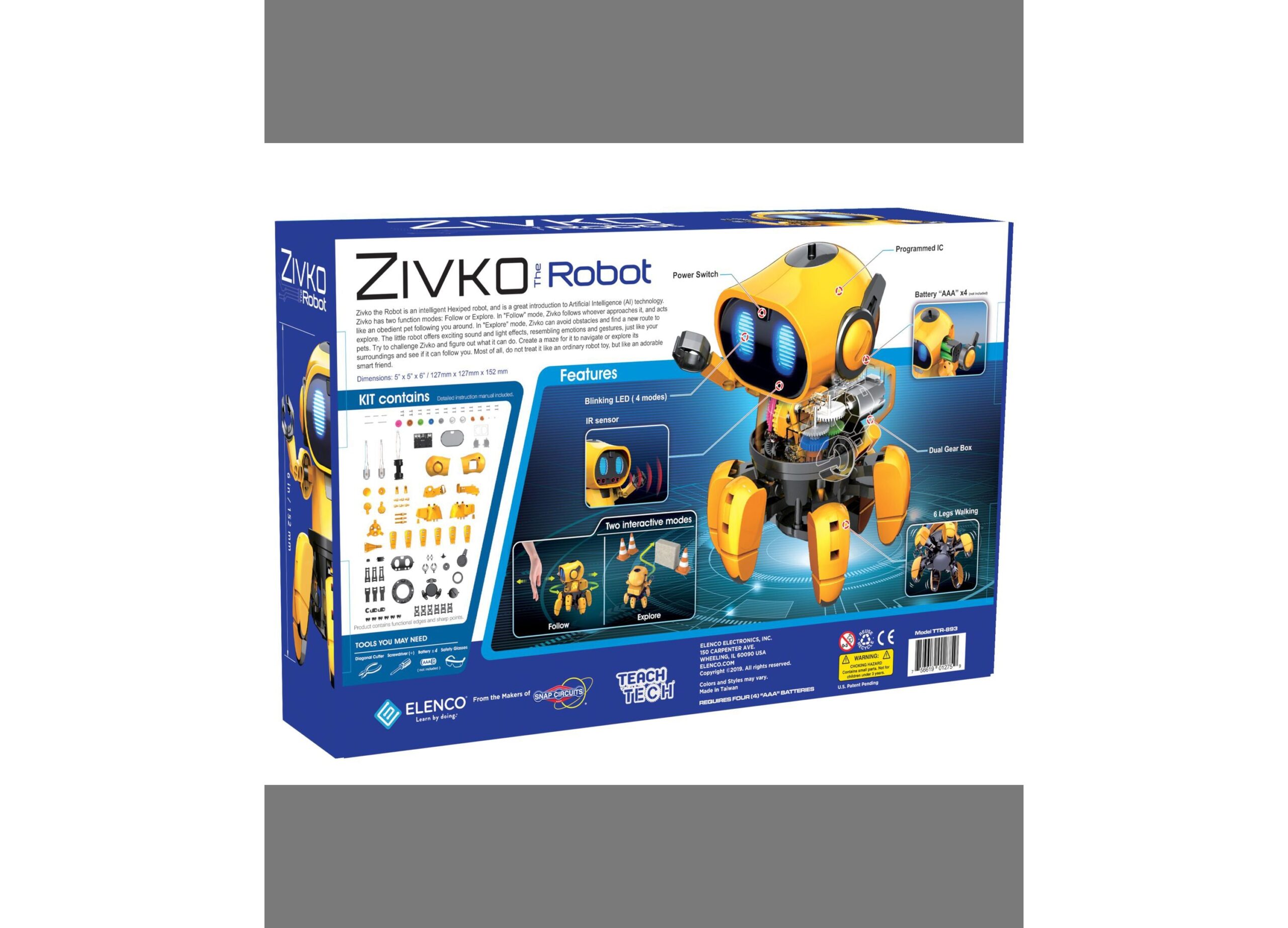 Elenco TEACH TECH Zivko the Robot Kit - Interactive AI Hexiped Robot - Image 3