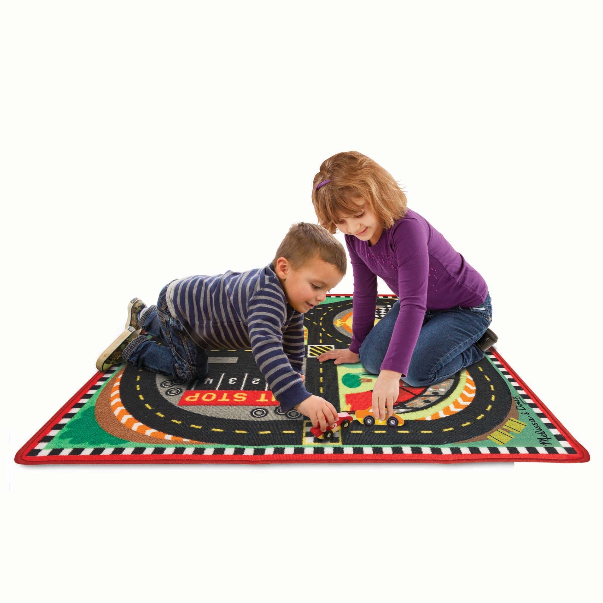 Melissa & Doug Speedway Race Track Rug with 4 Wooden Cars Set - Image 4