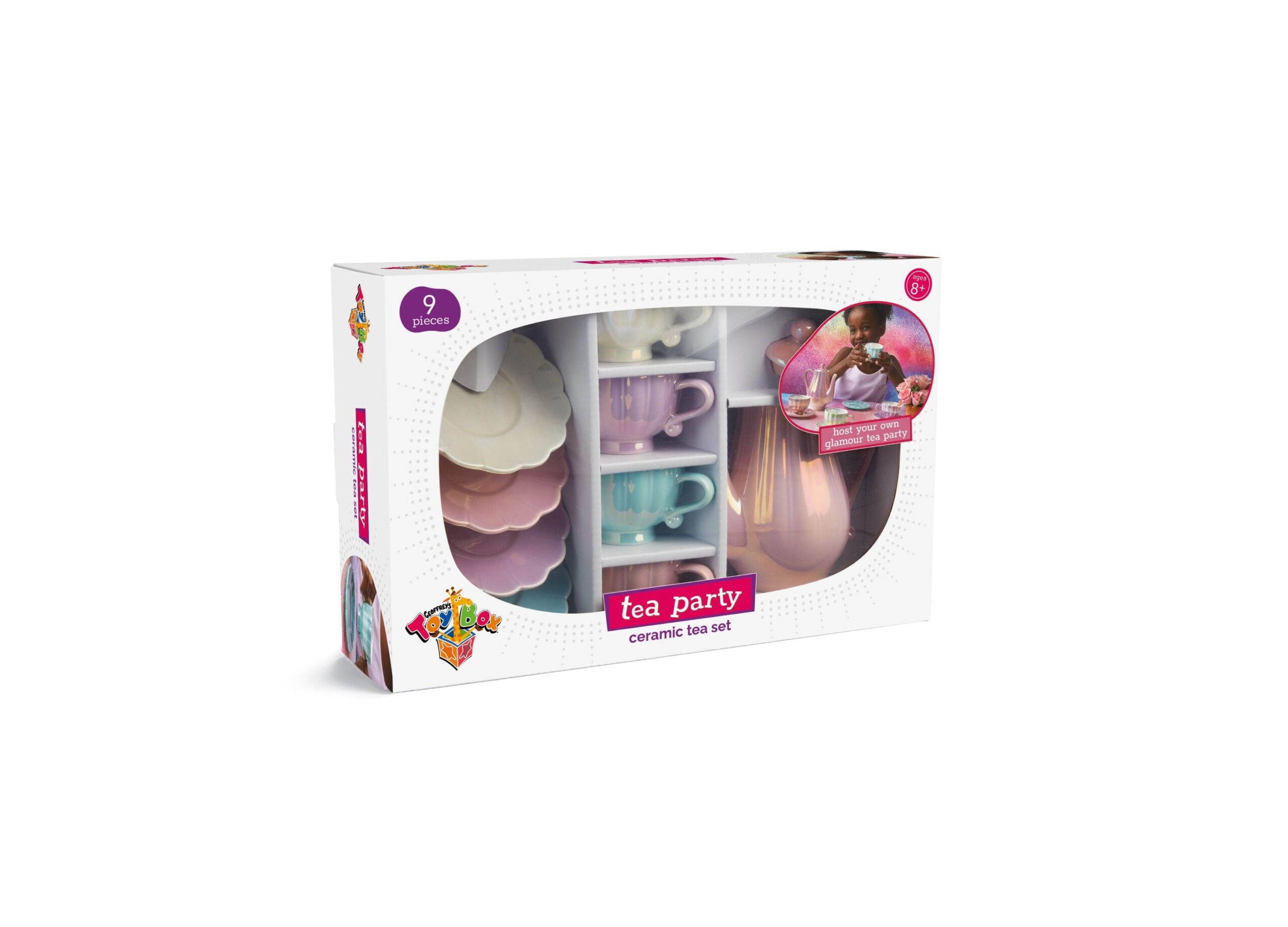 Geoffrey's Toy Box 9-Piece Ceramic Tea Party Set - Pastel Colors - Image 2