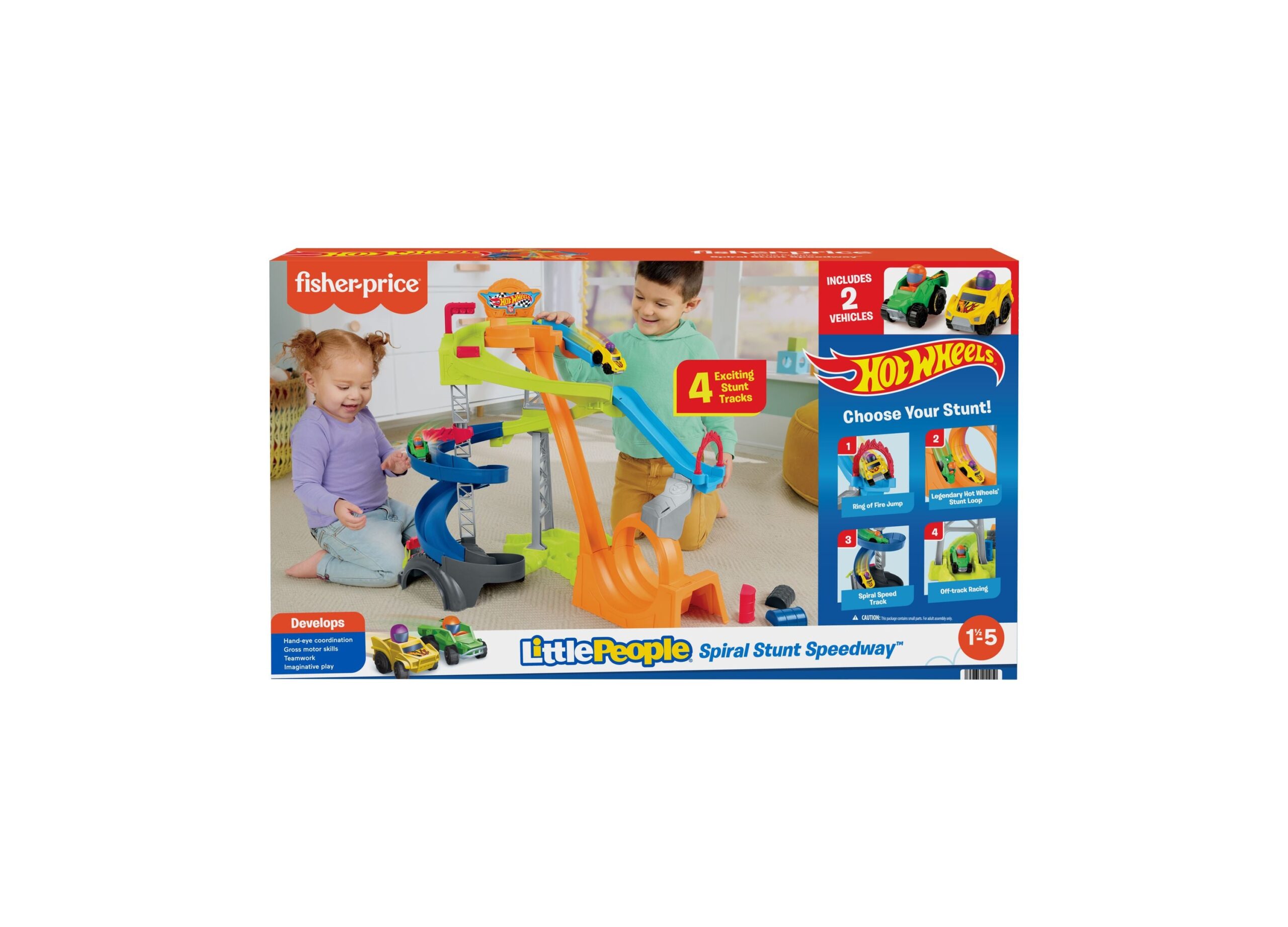 Little People Hot Wheels Spiral Stunt Speedway Toddler Race Track Playset - Image 3