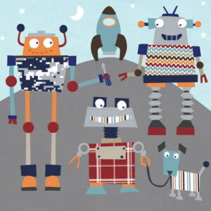 Oopsy Daisy Toos 21 Inch Robot Friends Canvas Wall Art