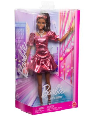 Barbie Deluxe Style Fashion Doll - High Ponytail in Metallic Coral Dress - Image 4