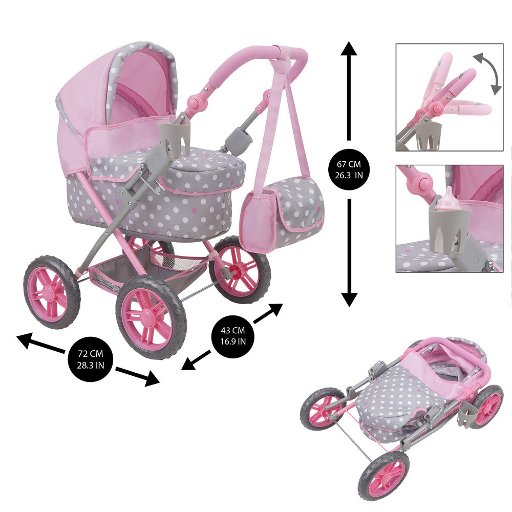 509 Crew Amanda Doll Pram in Cotton Candy Pink with Polka Dots - Image 2