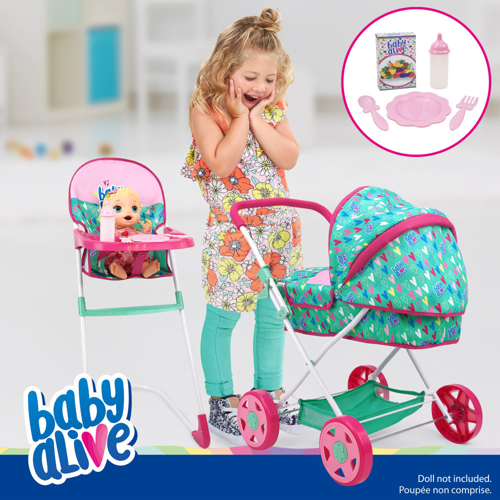 Baby Alive Travel N' Feed Playset - Pink and Green Hearts - 7pcs - Image 2