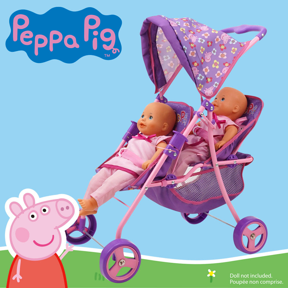 Peppa Pig Floral Twin Doll Stroller - Pink & Purple, Ages 3+ - Image 2
