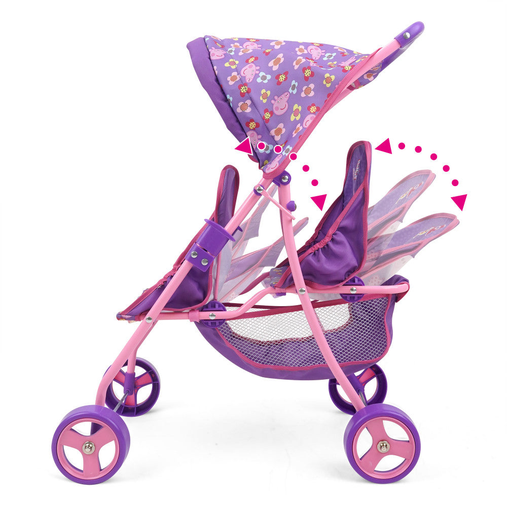 Peppa Pig Floral Twin Doll Stroller - Pink & Purple, Ages 3+ - Image 4