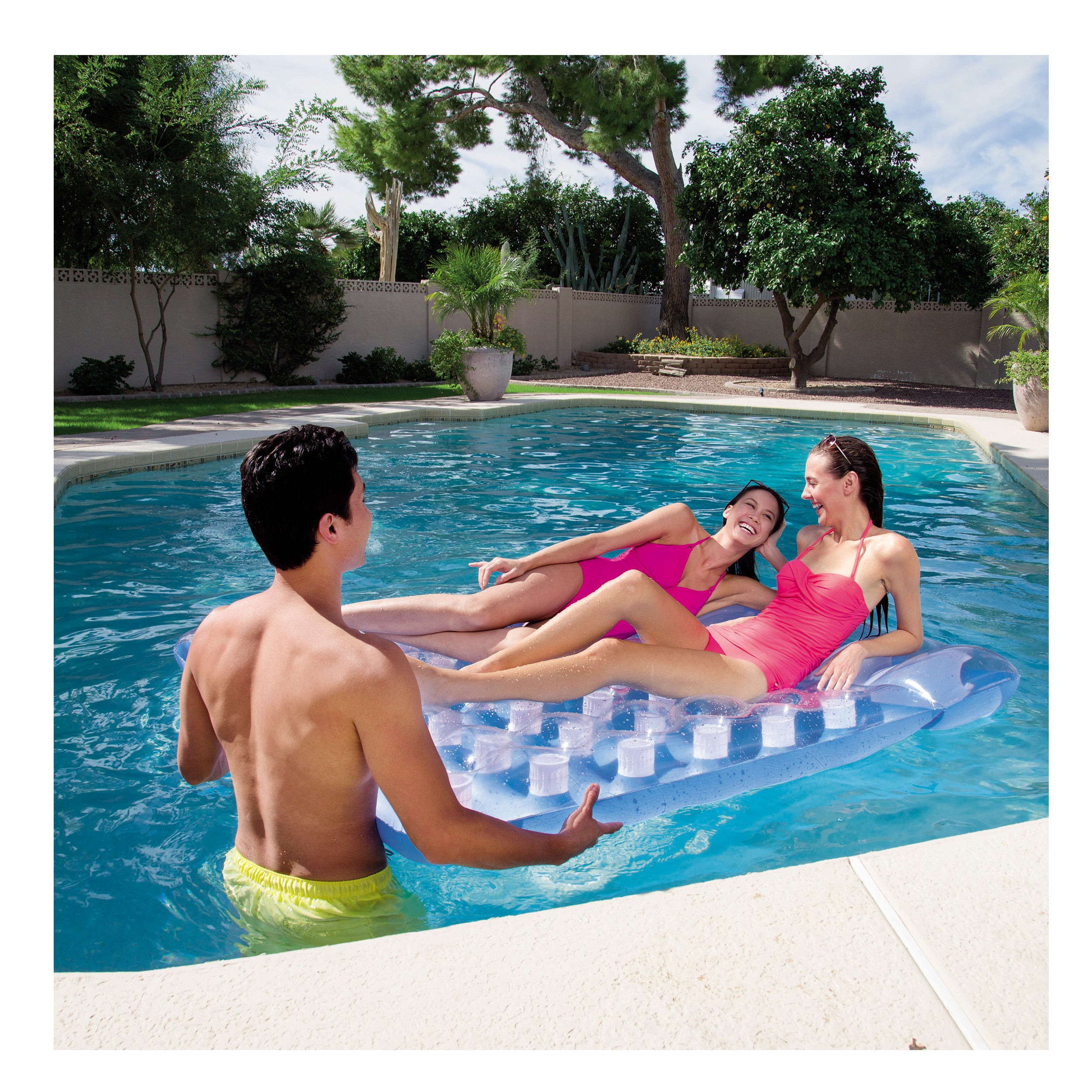 Bestway Double-Sized Inflatable Floating Beach Bed, Blue/White - Image 2