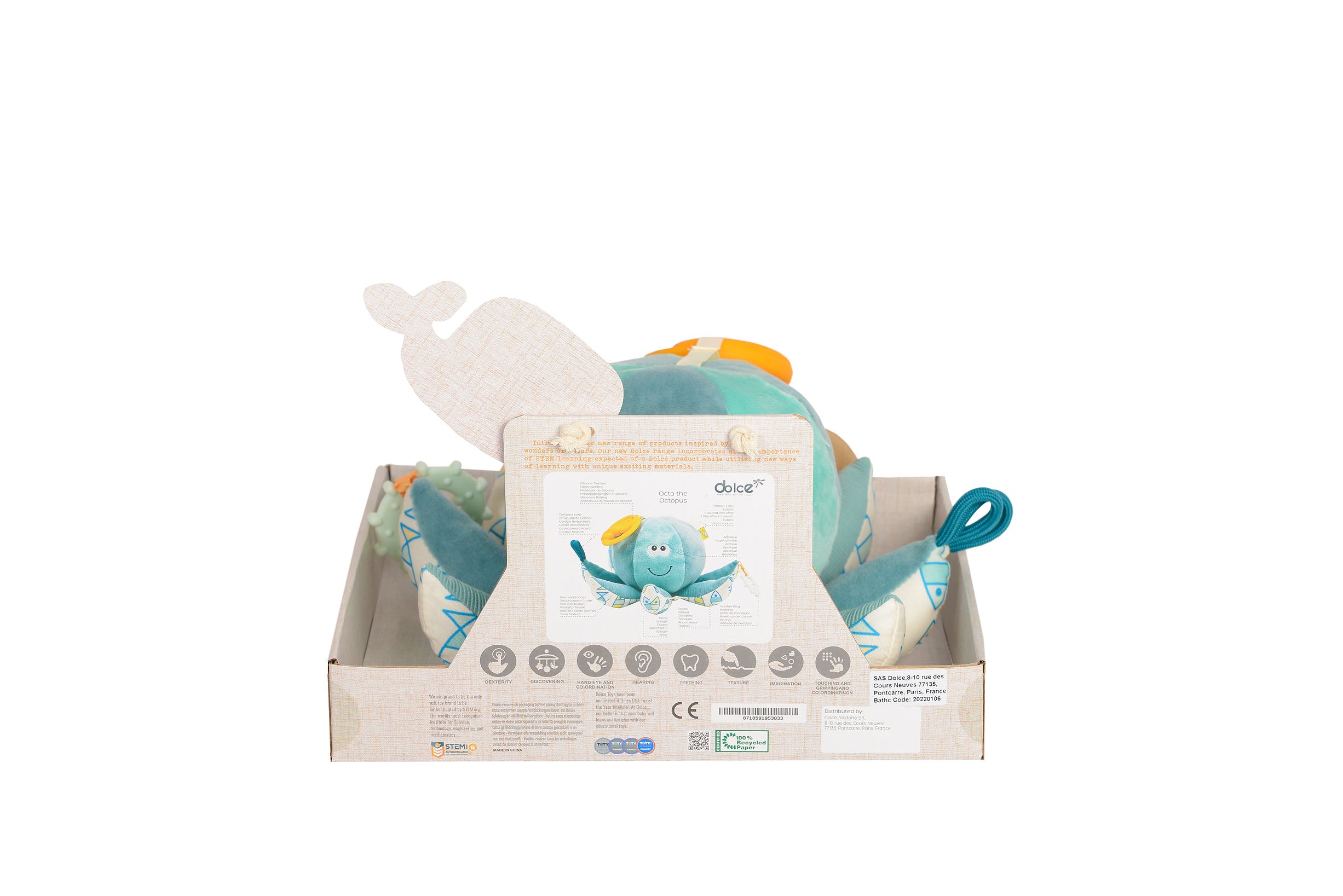 Dolce Octo the Octopus Interactive Plush with Teether and Rattle - Image 2
