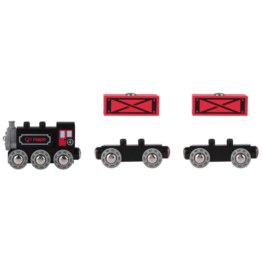 Hape Steam-Era Red & Black 3pc Wooden Freight Train Set - Image 2