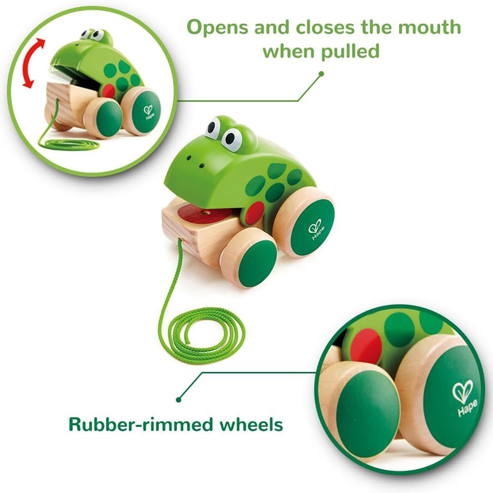 Hape Pull Along Frog ?C Vibrant Green Wooden Toy - Image 2