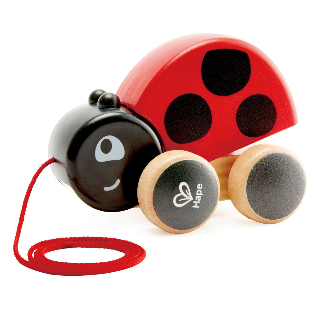 Hape Pull-Along Ladybug ?C Red & Black, Wooden Toy with Moving Wings