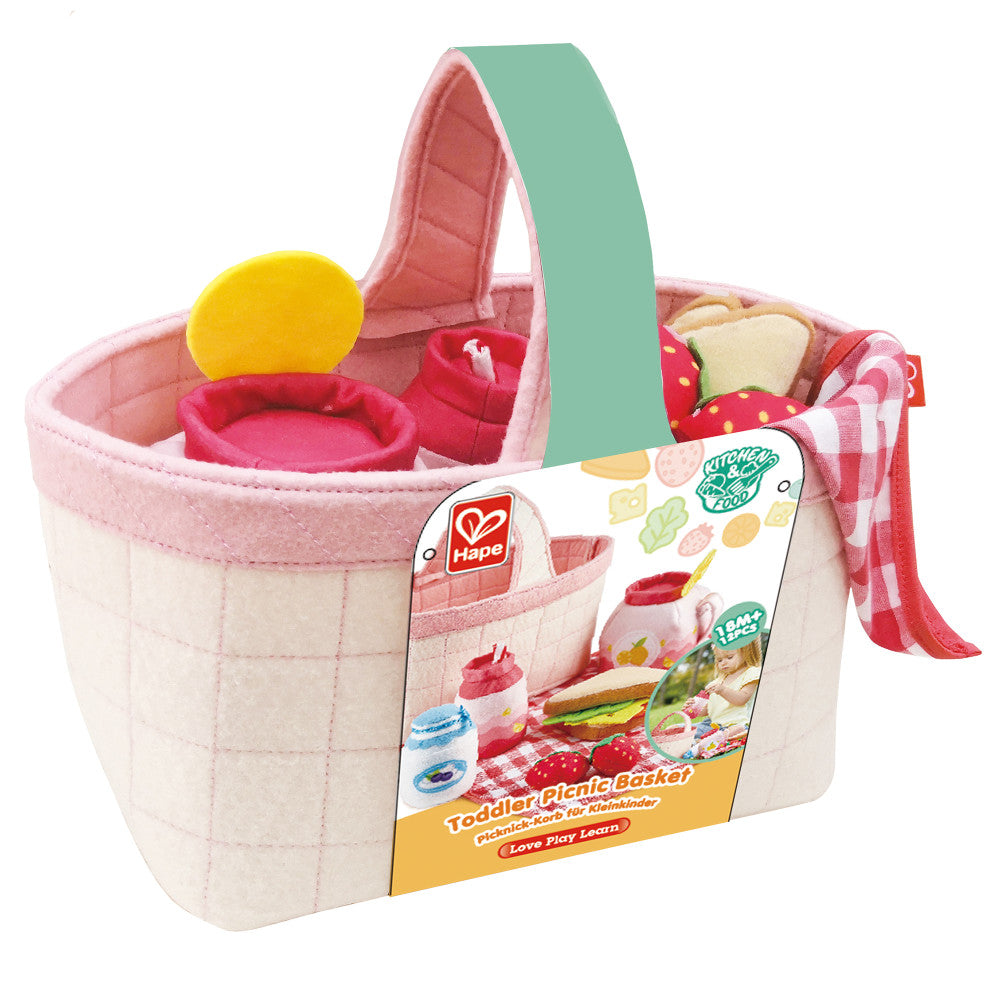 Hape 9-Piece Toddler Picnic Basket Set - Soft Toy Food & Blanket - Image 2