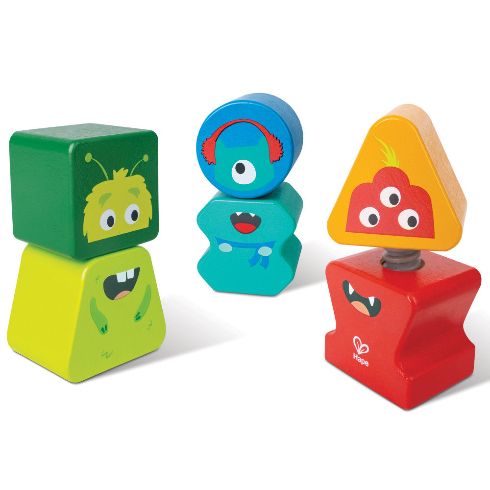 Hape Monster Buddies Wooden Building Blocks Set - 3 Colorful Characters