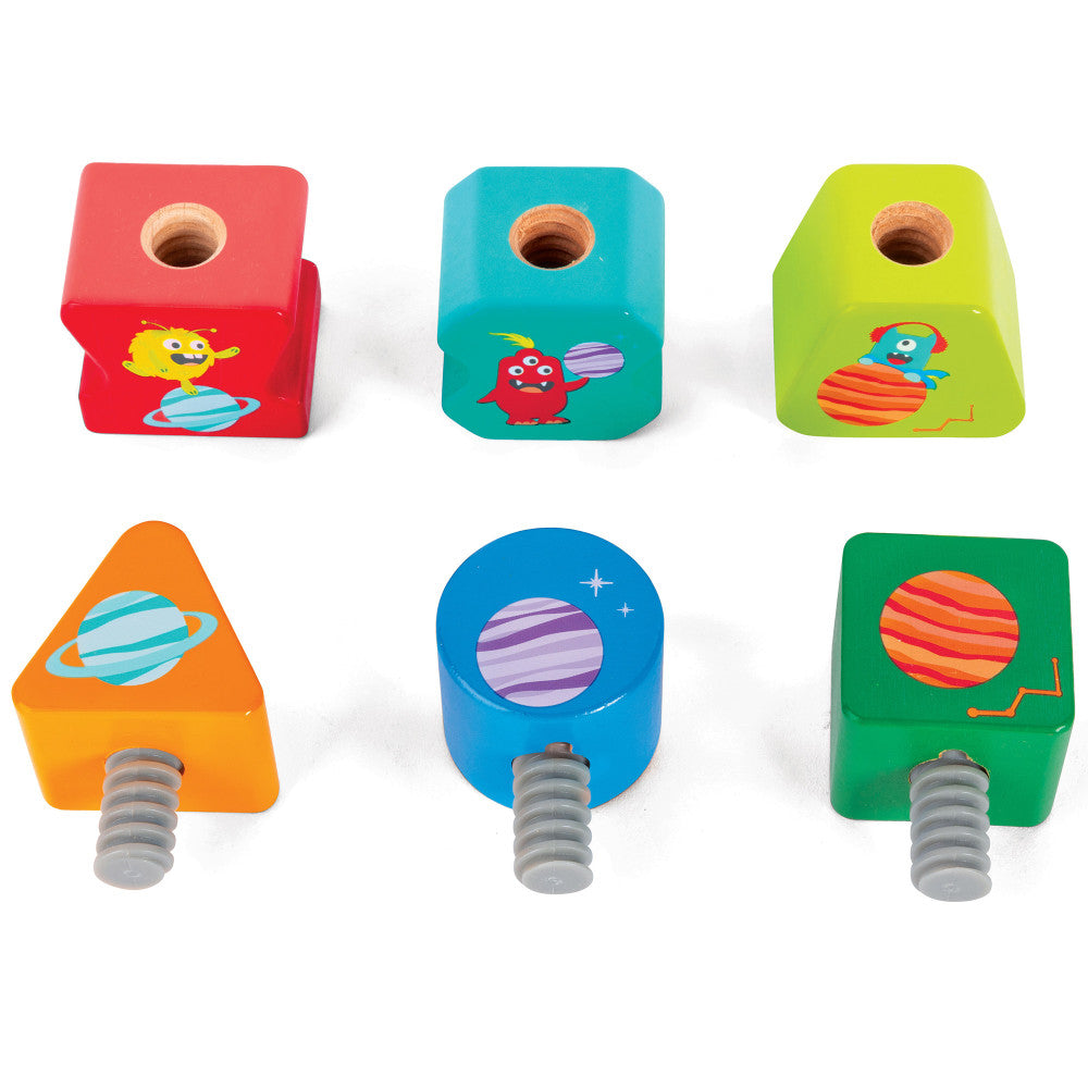 Hape Monster Buddies Wooden Building Blocks Set - 3 Colorful Characters - Image 2