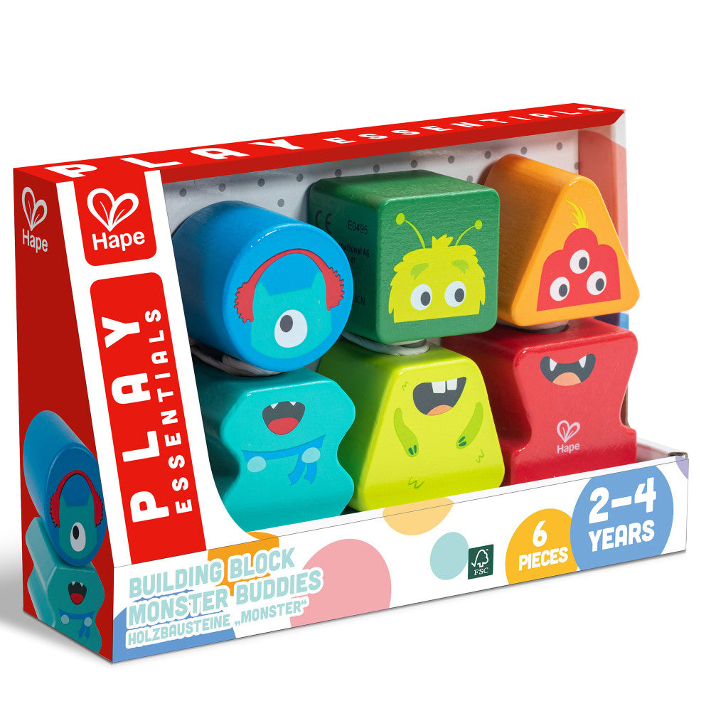 Hape Monster Buddies Wooden Building Blocks Set - 3 Colorful Characters - Image 3