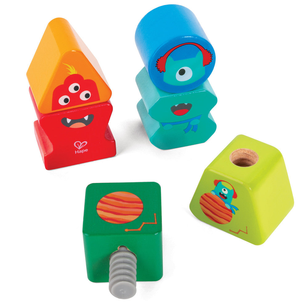 Hape Monster Buddies Wooden Building Blocks Set - 3 Colorful Characters - Image 4