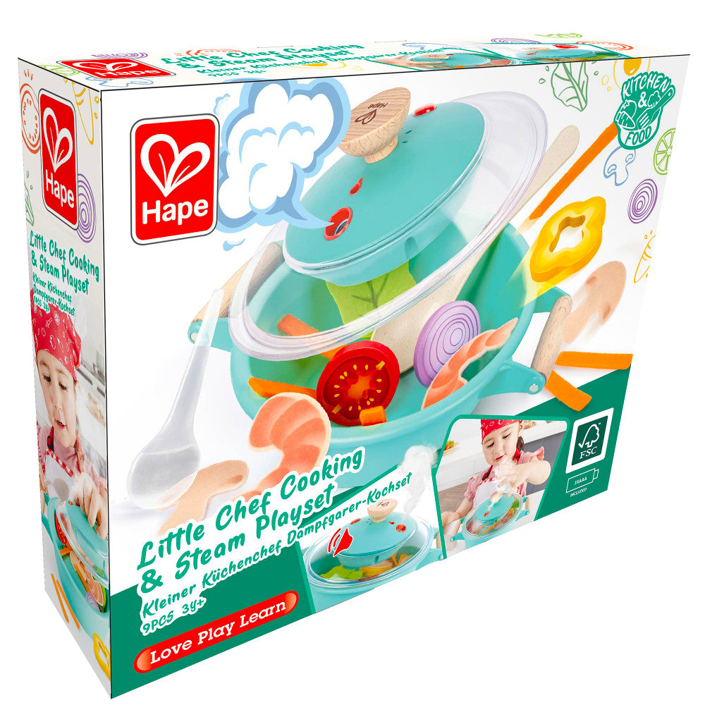Hape Little Chef Teal Wooden Kitchen Playset - 9pc Cooking & Steam Set - Image 2