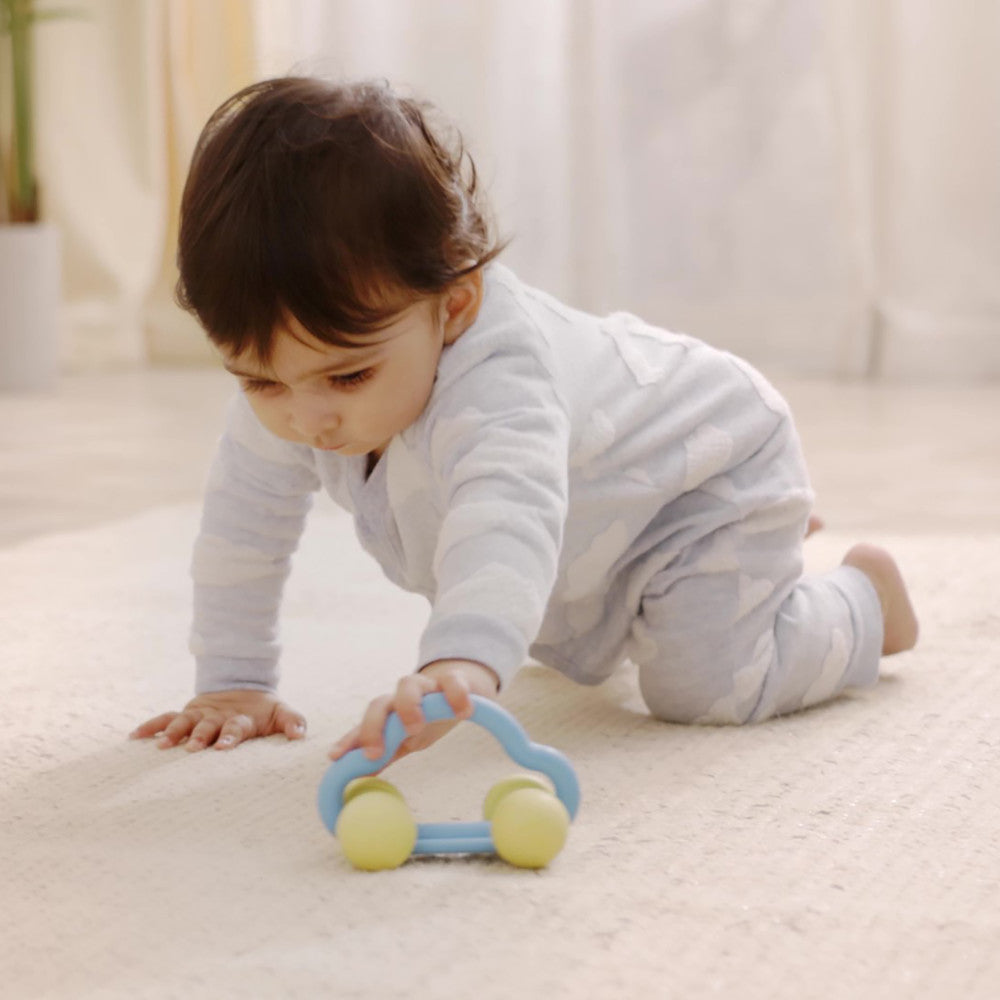 Hape Eco-Friendly Rattle & Roll Toy Car ?C Blue & Yellow - Image 7