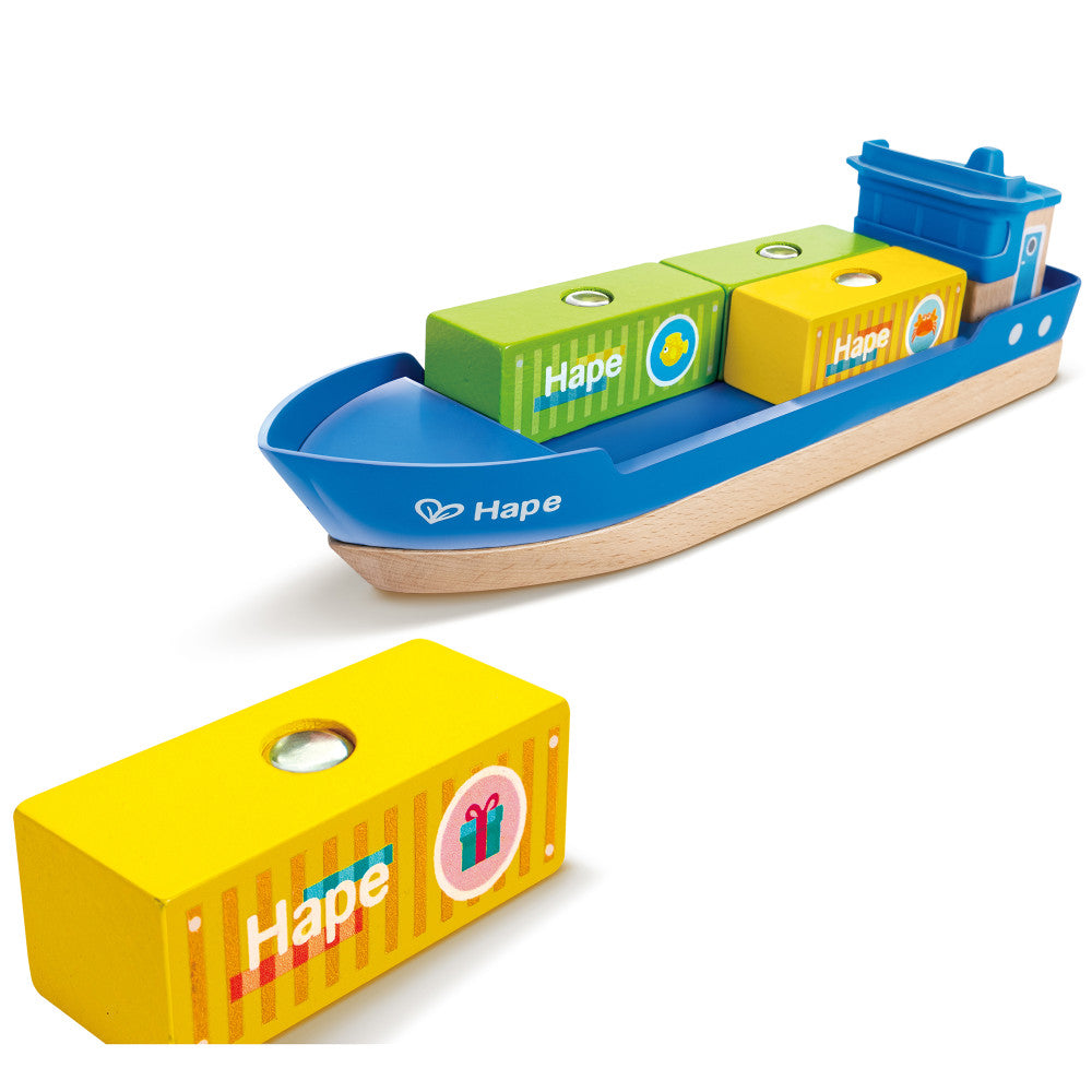 Hape Maritime Cargo Ship & Crane - 6 pc Magnetic Train Set Playset - Image 5