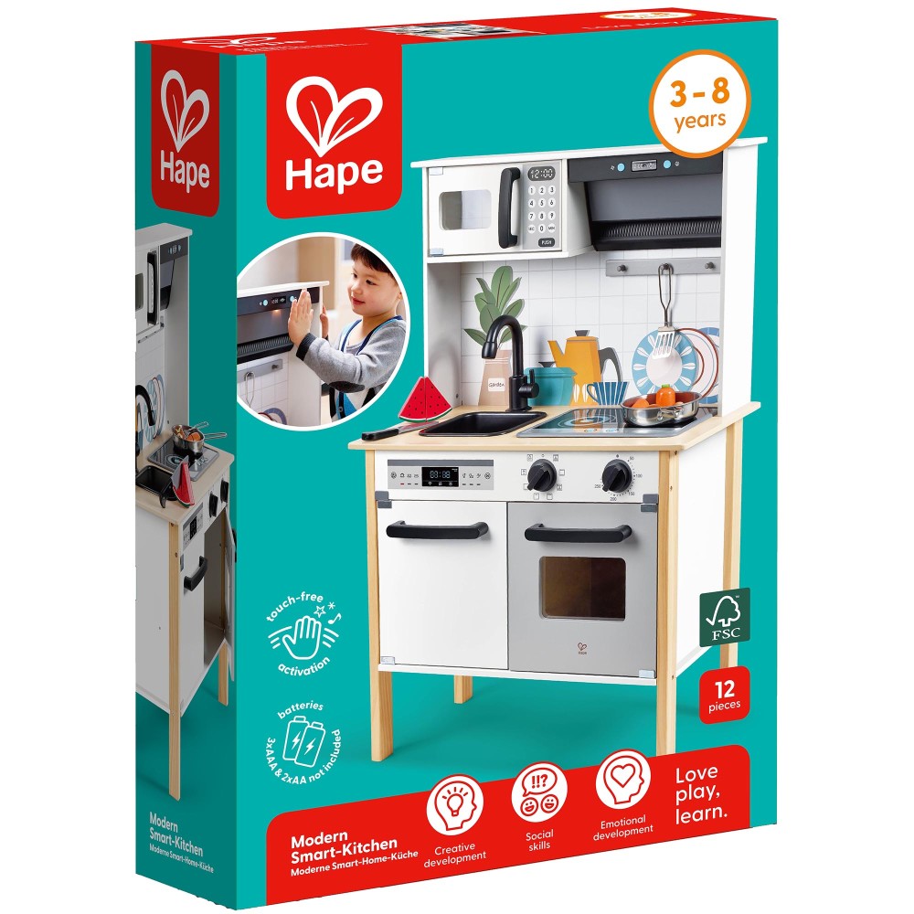 Hape Modern Smart Kitchen Playset - Interactive White 12pc Set with Lights and Sounds - Image 2