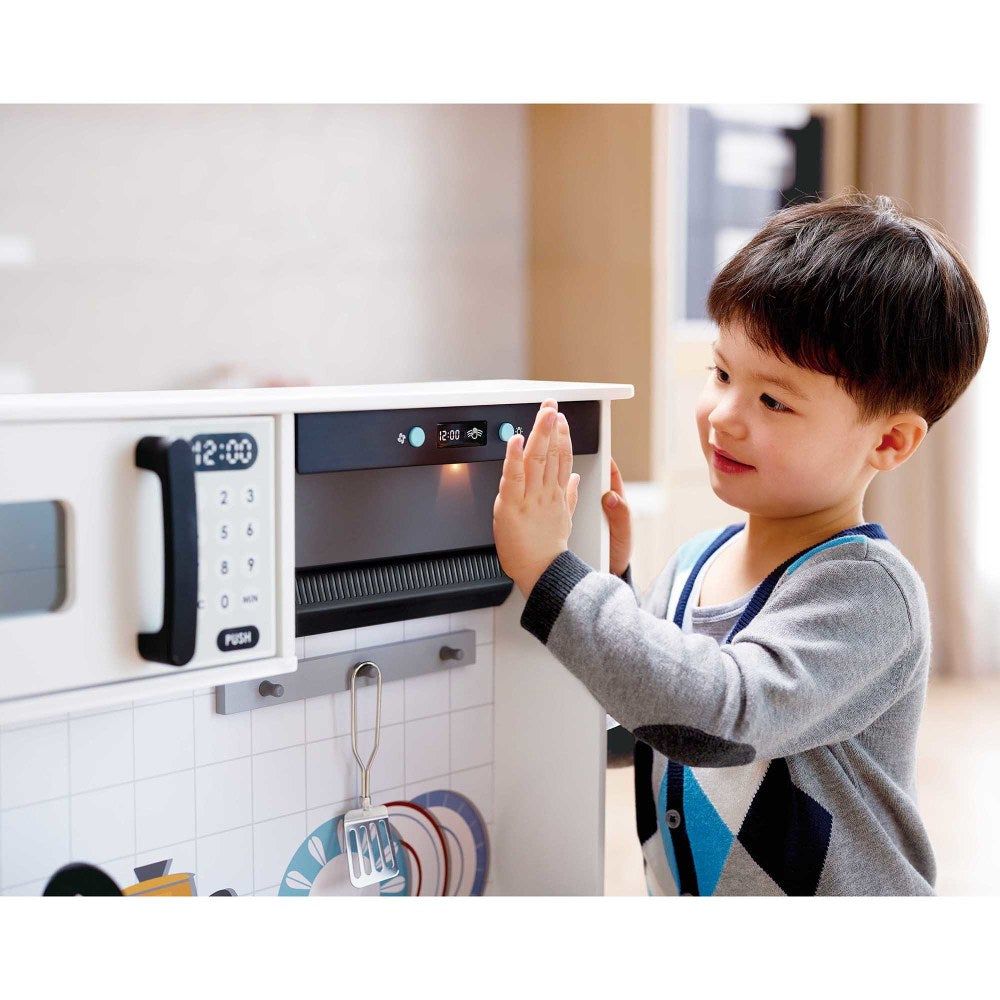 Hape Modern Smart Kitchen Playset - Interactive White 12pc Set with Lights and Sounds - Image 4