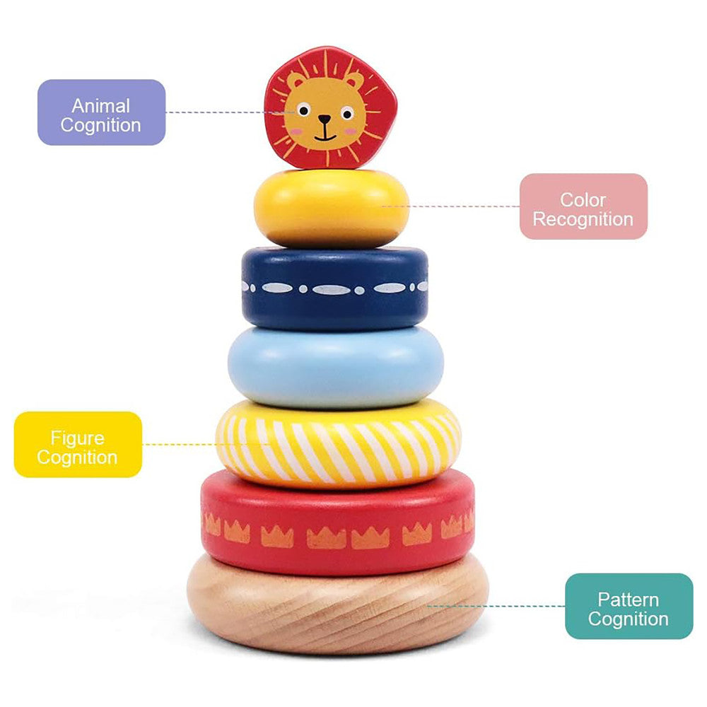 LEO & FRIENDS Lion-Top Wooden Stacking Ring Toy - Colorful - Image 3