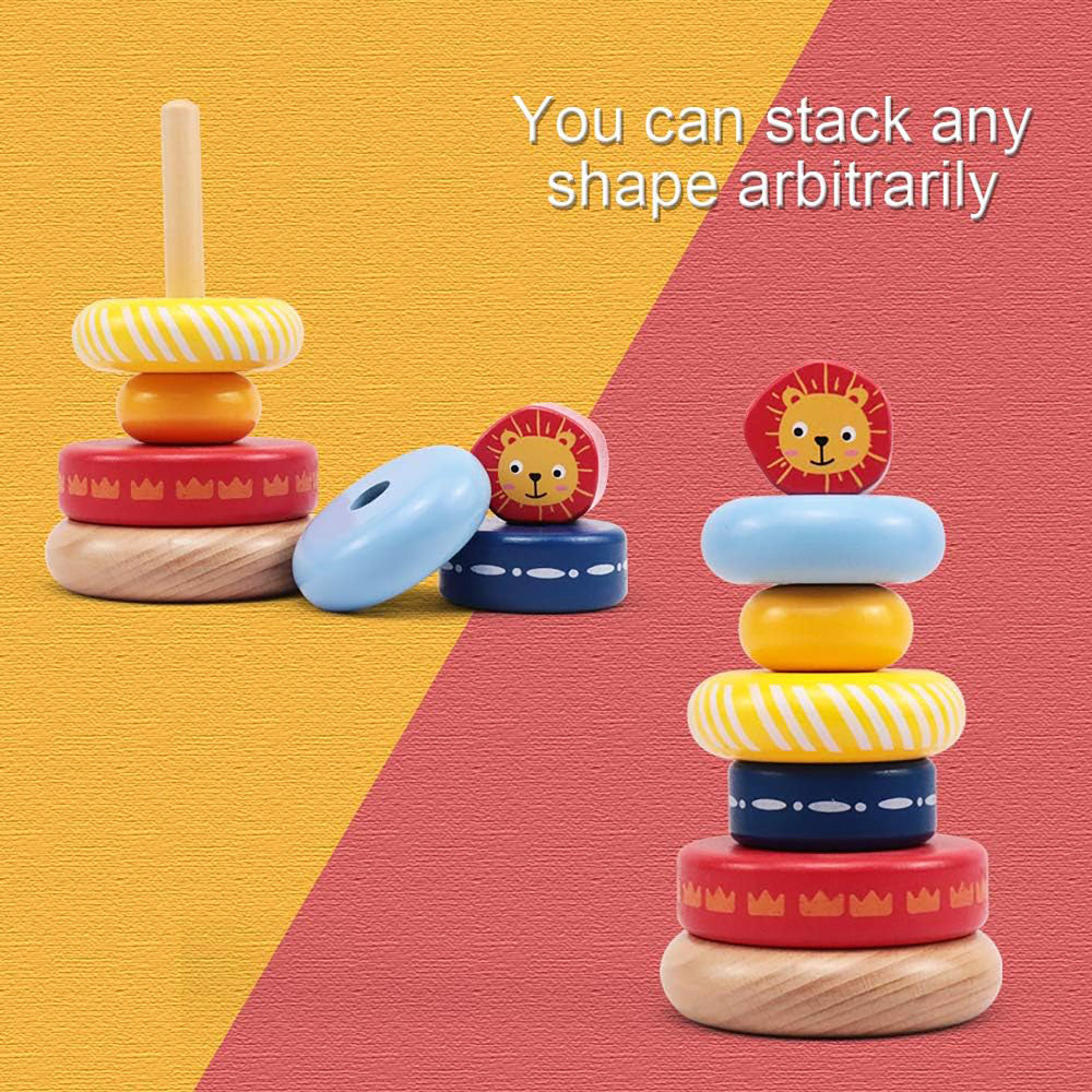 LEO & FRIENDS Lion-Top Wooden Stacking Ring Toy - Colorful - Image 4