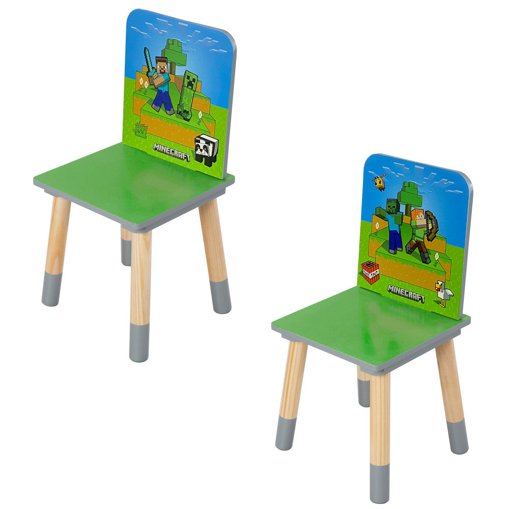 Minecraft Adventure Kids Wooden Table & 2 Chairs Set - Green & Blue - Image 2