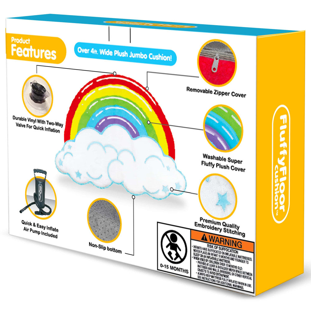 Rainbow Cloud FluffyFloor Cushion: Plush Inflatable Floor Pillow for Kids - Image 3
