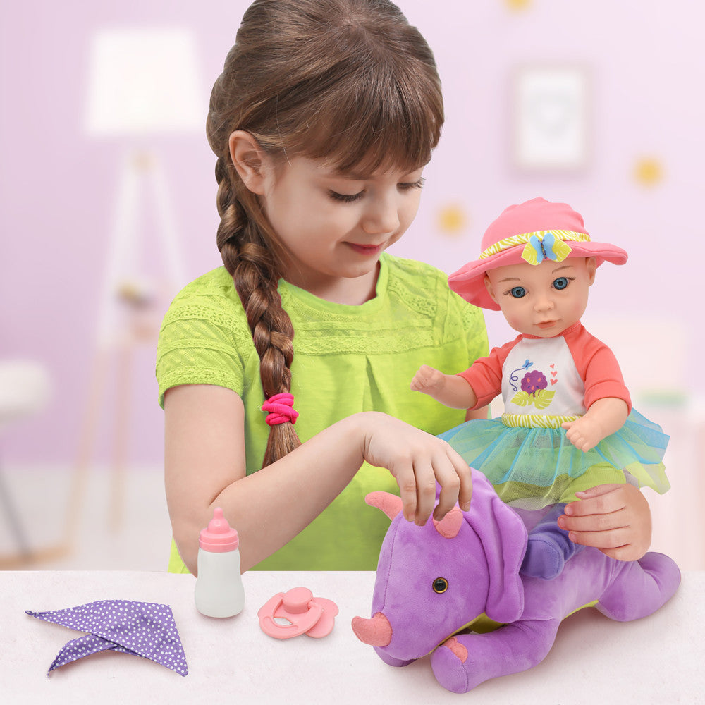 Little Darlings: Hop On Baby & Plush Dino - 15" Baby Doll with Dinosaur Friend - Image 3