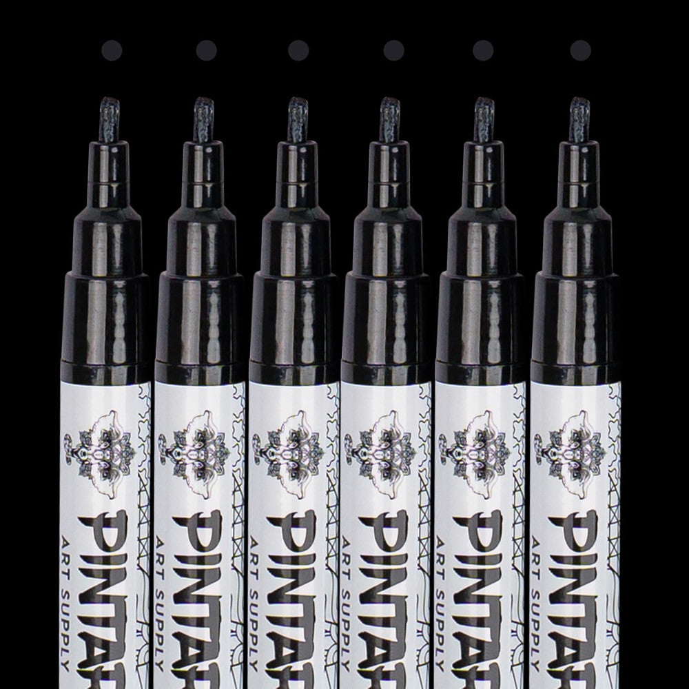 Pintar Acrylic Paint Markers Set - Fine Tip 1mm, Black, 6 Pack