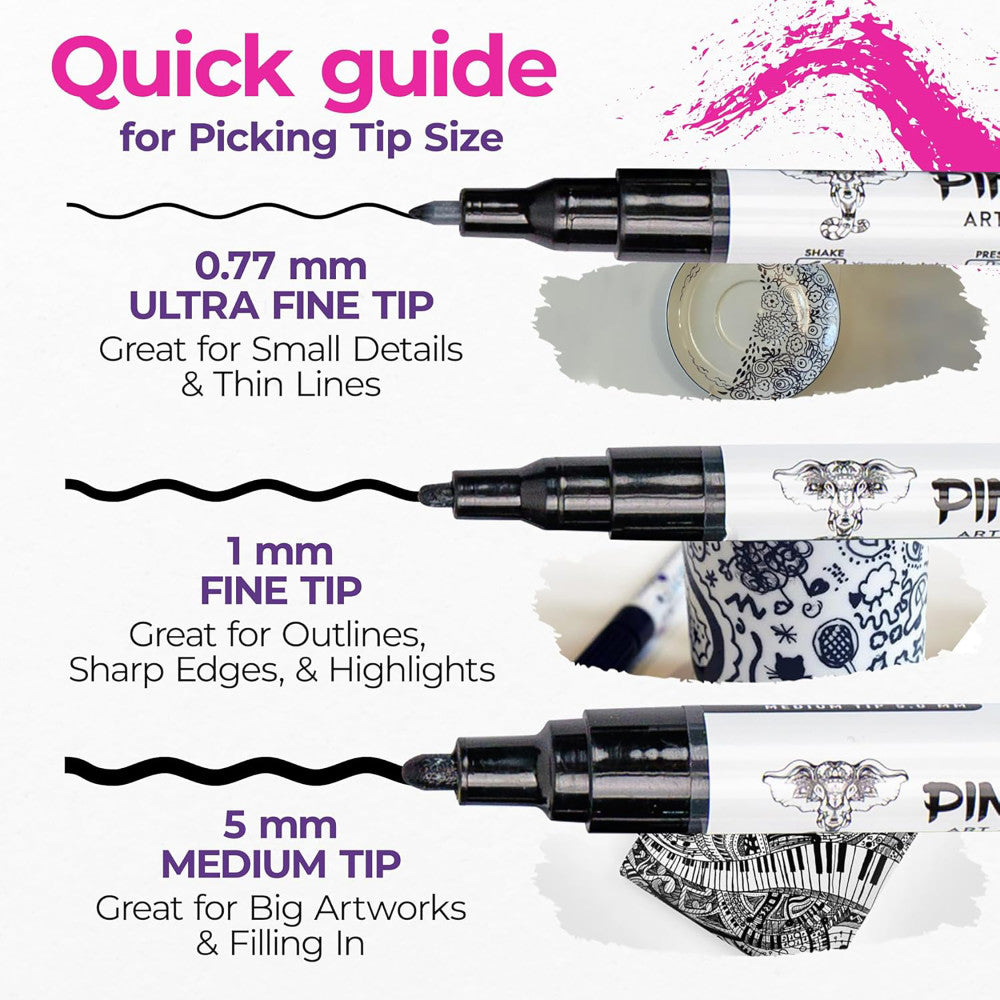Pintar Acrylic Paint Markers Set - Fine Tip 1mm, Black, 6 Pack - Image 4