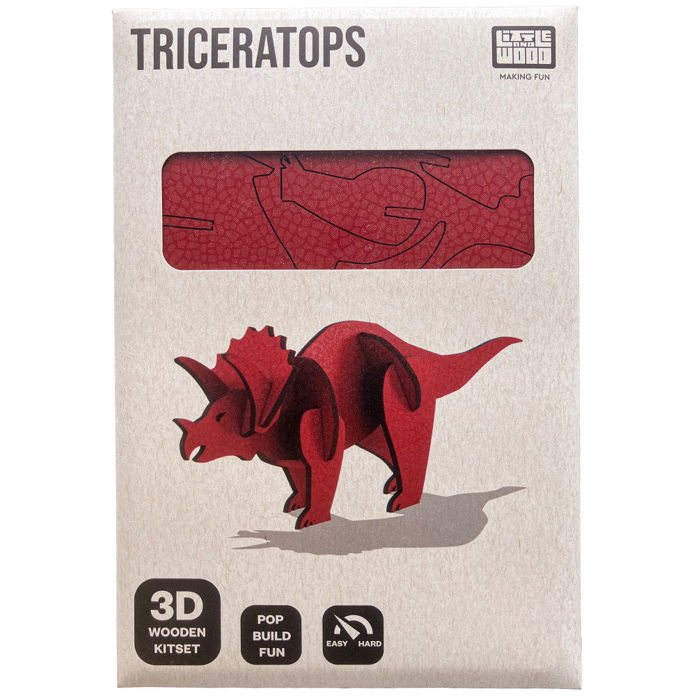 Little & Wood: Triceratops Red 3D Wooden Puzzle Kit, Medium - Image 3