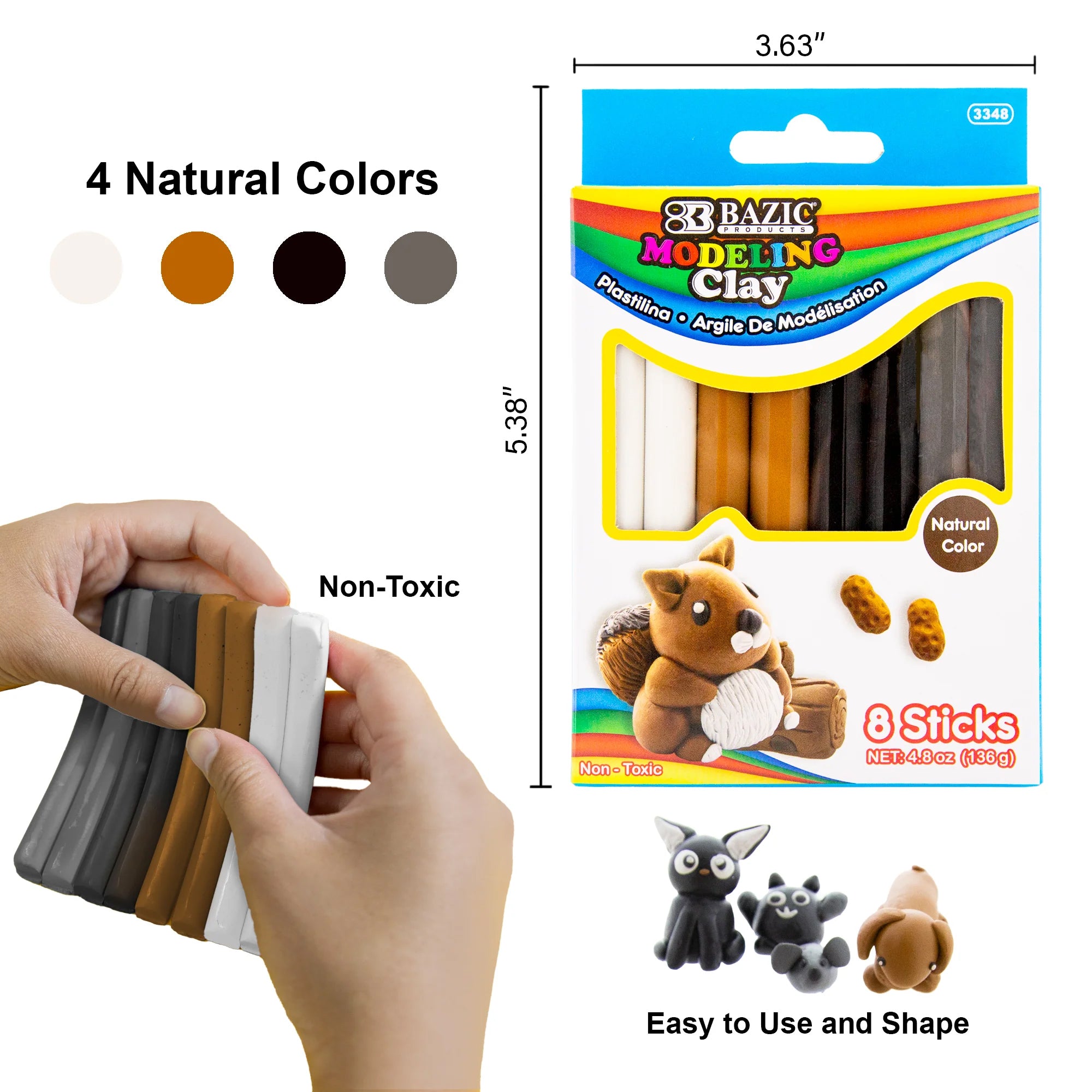 BAZIC Products Earth Tone Modeling Clay Sticks - 4 Colors, 24 Packs - Image 3
