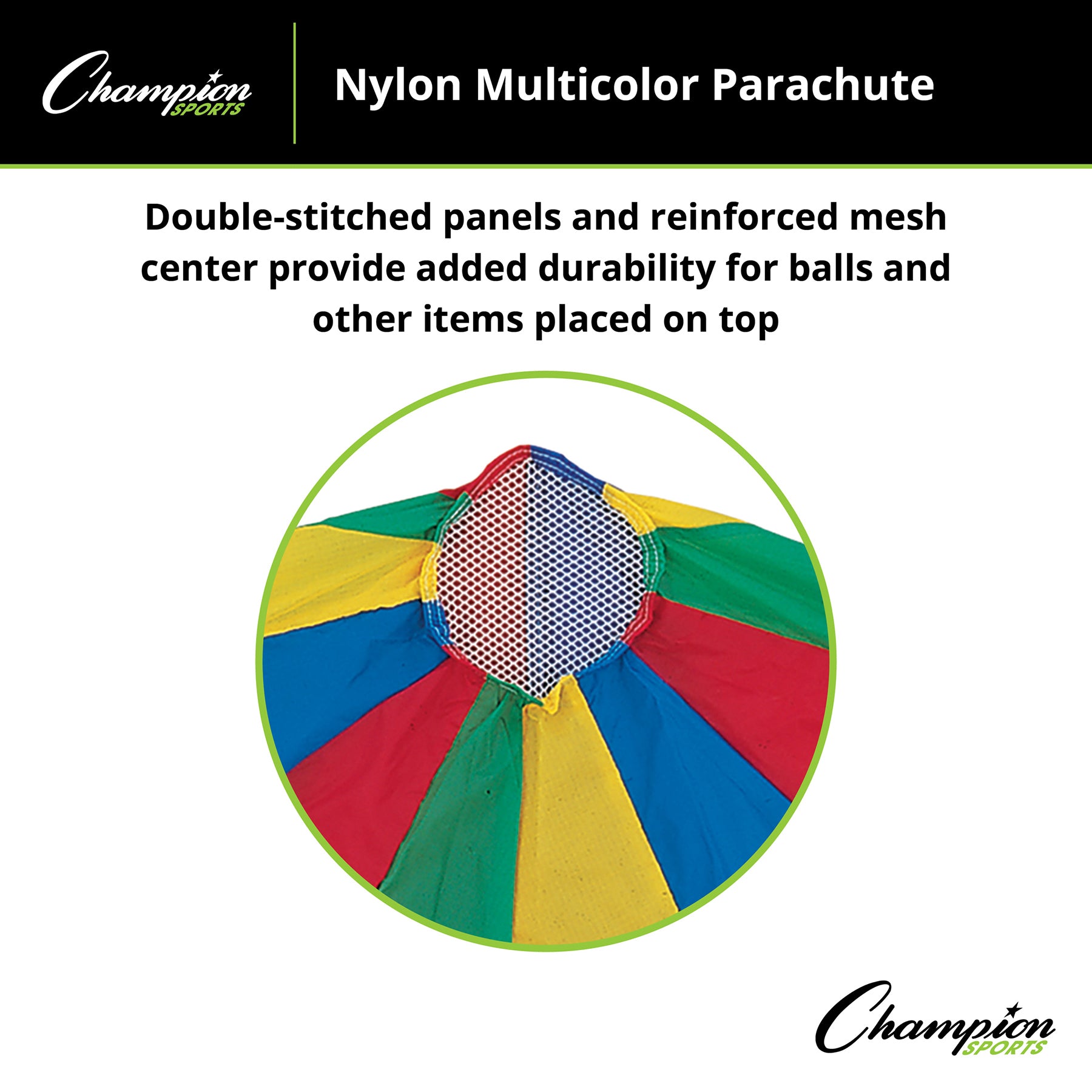 Champion Sports Giant Rainbow Parachute with 20 Handles, 24' Diameter - Image 5