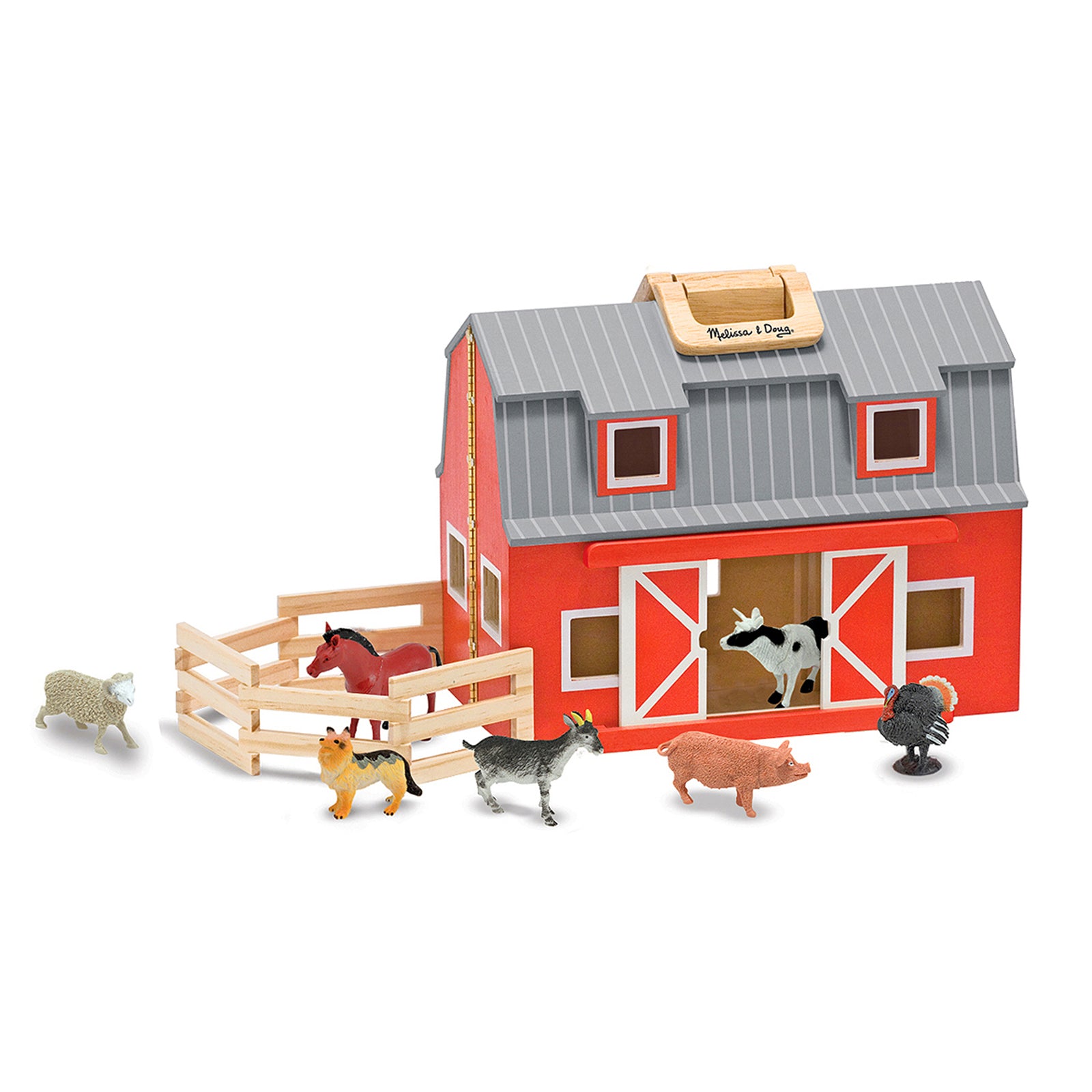 Melissa & Doug Fold & Go Wooden Barn Playset - Bright Red - Image 4