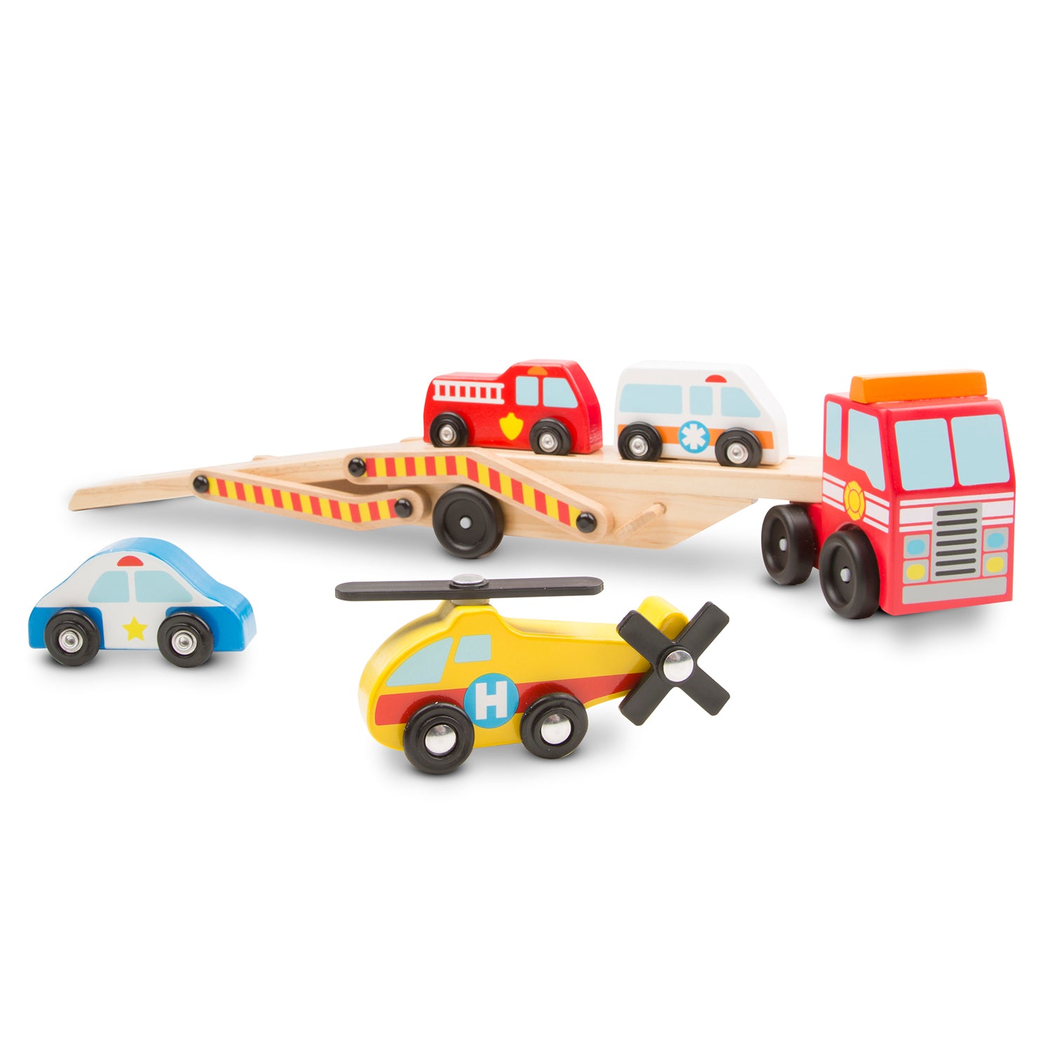 Melissa & Doug Wooden Emergency Vehicle Carrier Set - Image 2