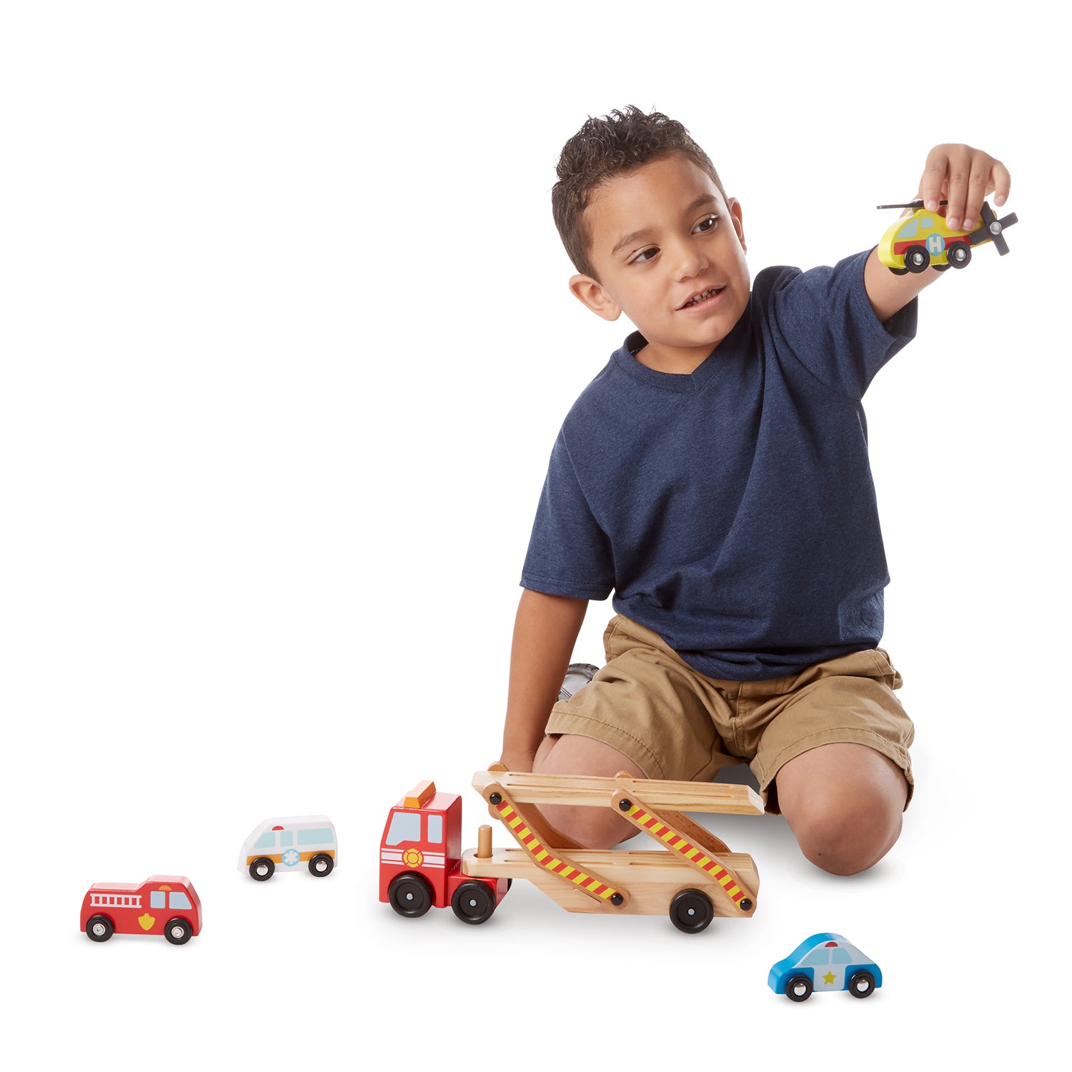 Melissa & Doug Wooden Emergency Vehicle Carrier Set - Image 4