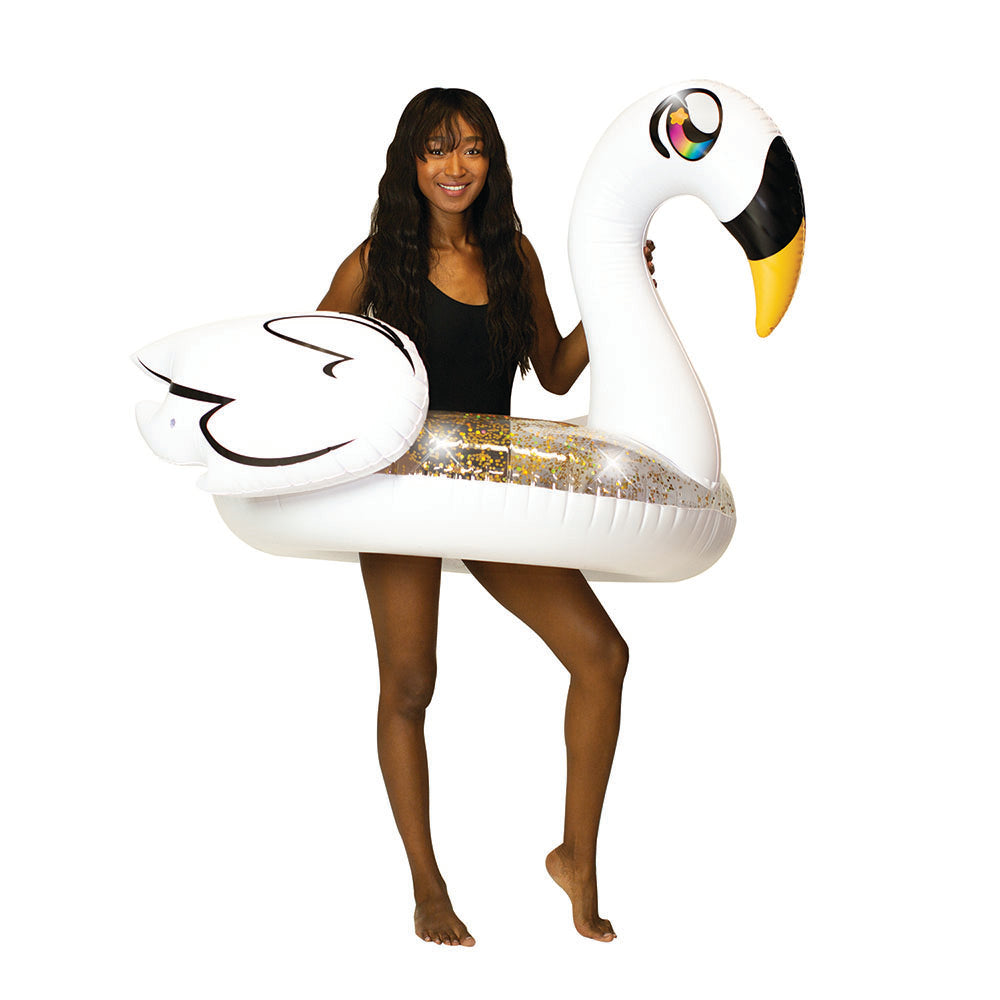 PoolCandy Deluxe 48" Gold Glitter Swan Pool Tube