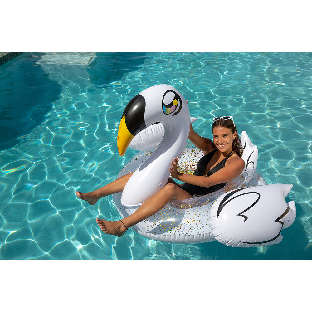 PoolCandy Deluxe 48" Gold Glitter Swan Pool Tube - Image 2