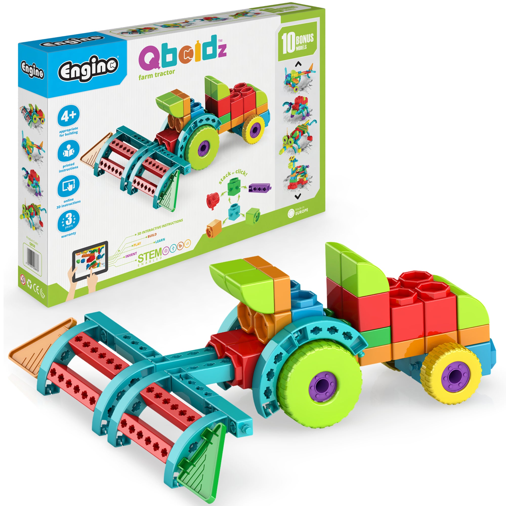 Engino Qboidz Farm Tractor 10-Model Building Set - STEM Learning Toy for Kids 4+