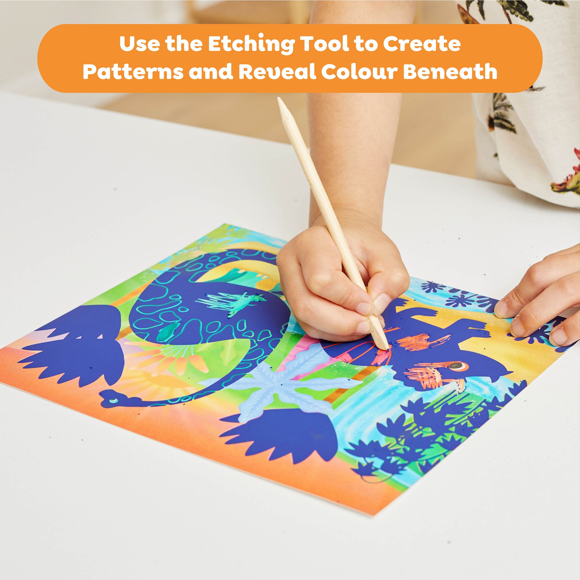 Tiger Tribe Dinosaur Scratch Art Kit - 8 Colorful Illustrations, Wooden Tools, Ages 5+ - Image 5
