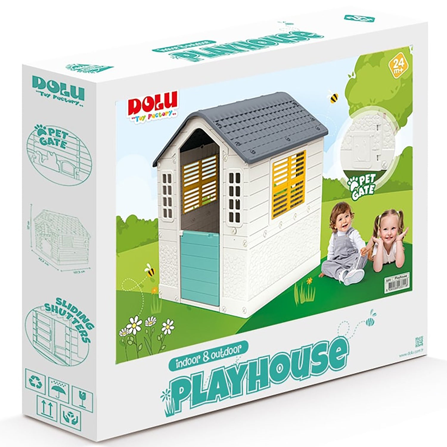Dolu My First Cottage Playhouse - Vibrant White, Green, Yellow - Image 2