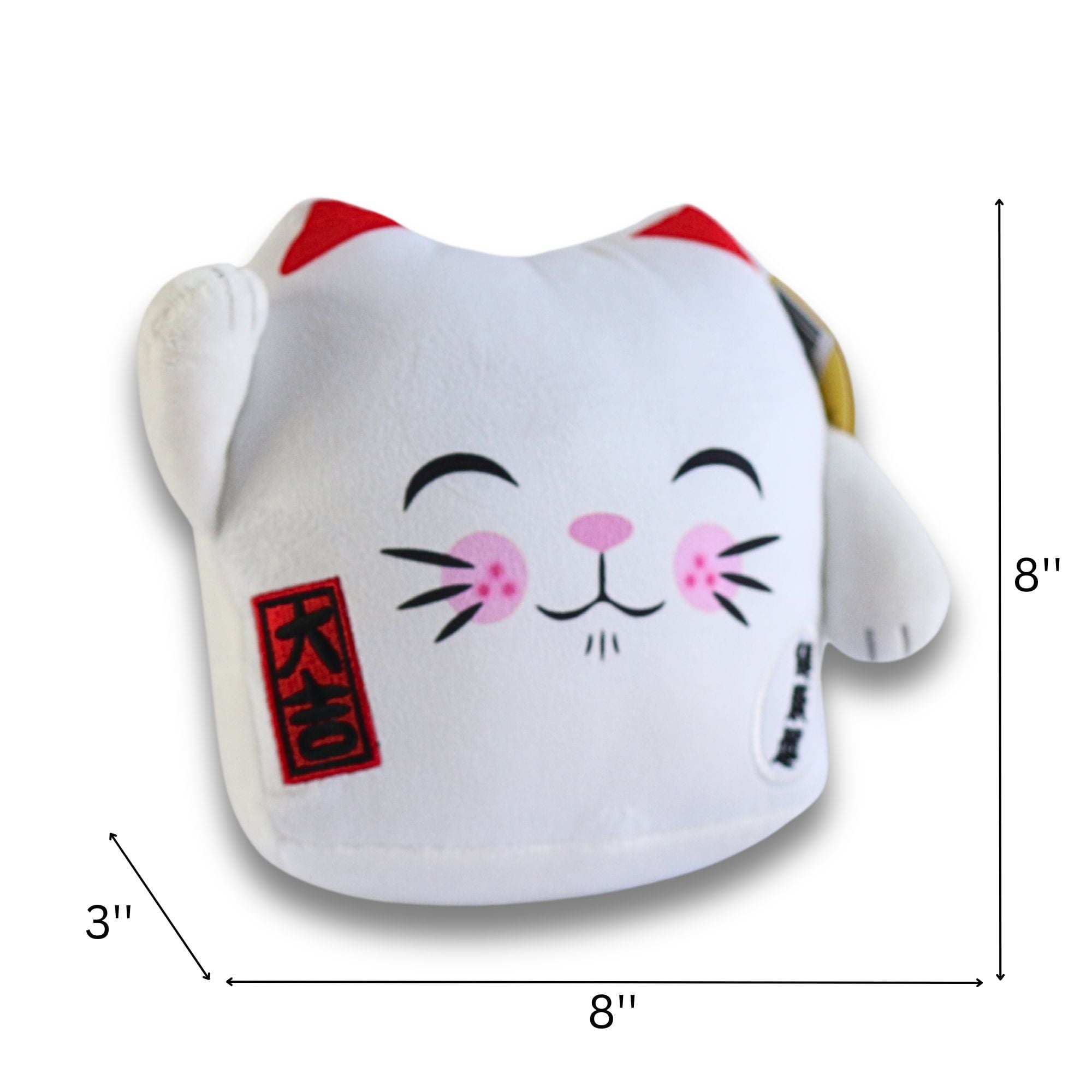 Maneki Neko Lucky Charm Soft Velboa Cushion 8 inch - White Closed Eye - Image 2