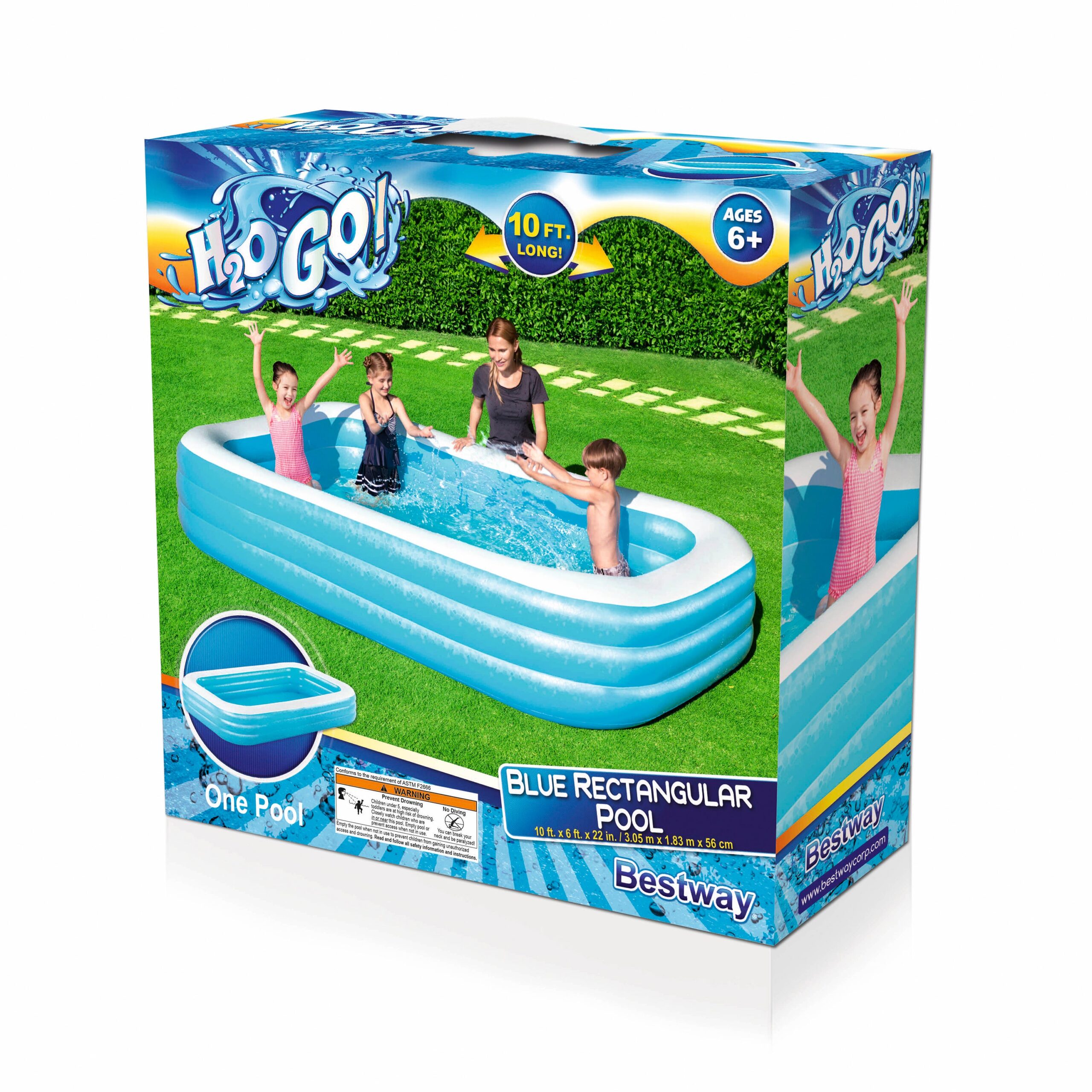 Bestway H2OGO! Rectangular 10' Inflatable Family Pool - Blue - Image 3