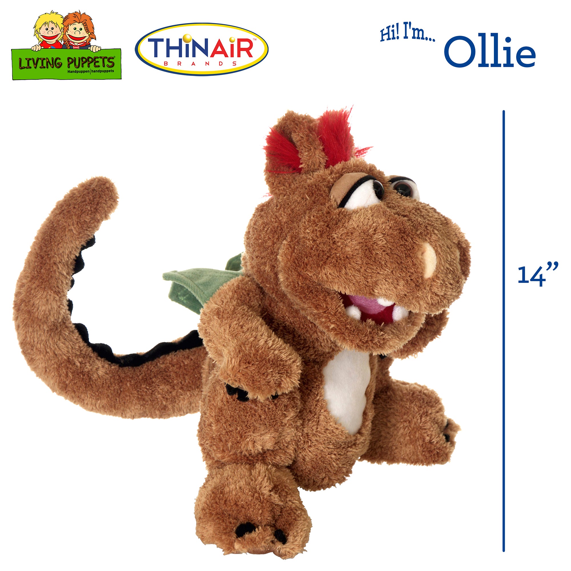 Living Puppets Ollie The Brown Dragon 14" Plush Hand Puppet - Image 2