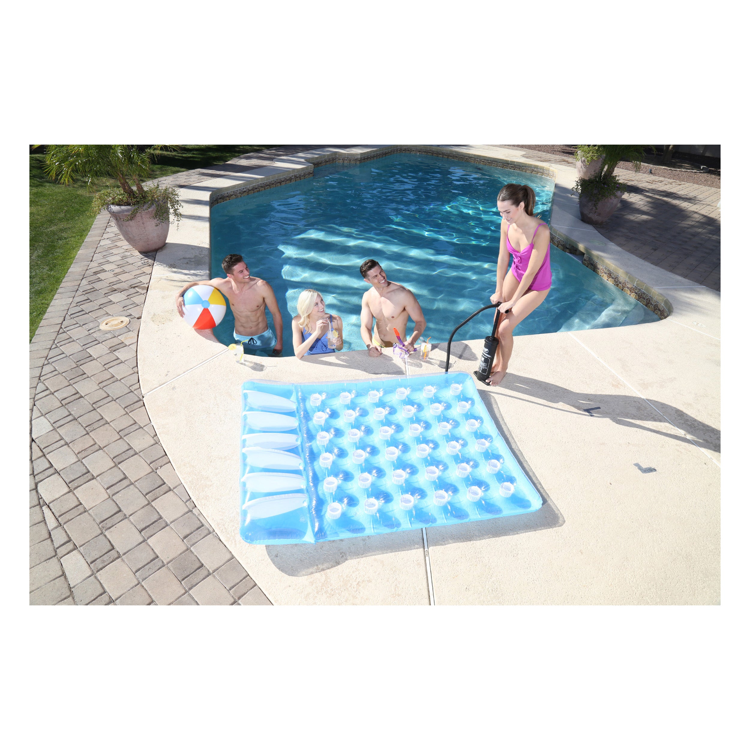 Bestway Double-Sized Inflatable Floating Beach Bed, Blue/White - Image 3