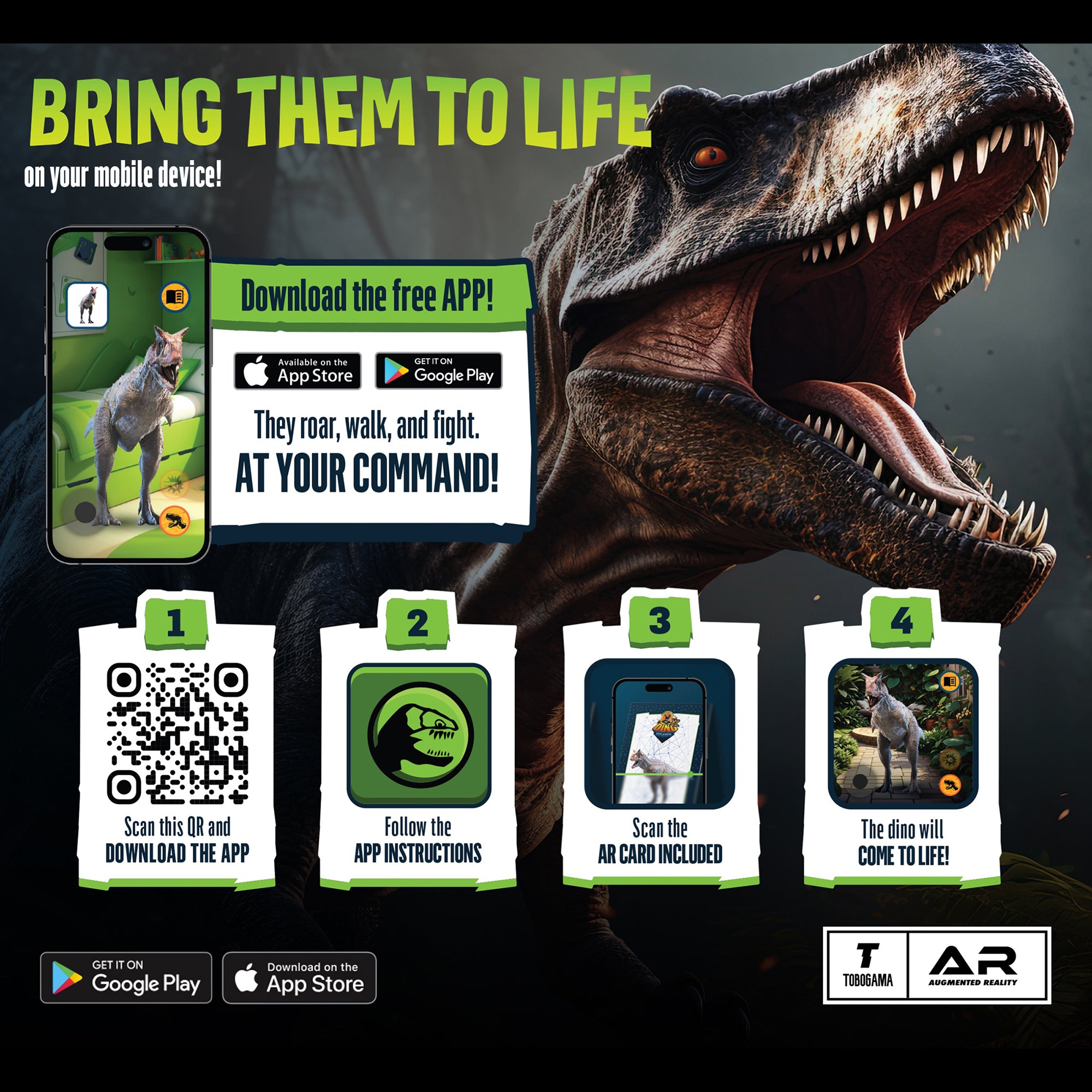 Dino Explorers AR Dinosaur XL & Brick Combo - 10" T-Rex Sound Figure & Dig Kit - Image 2