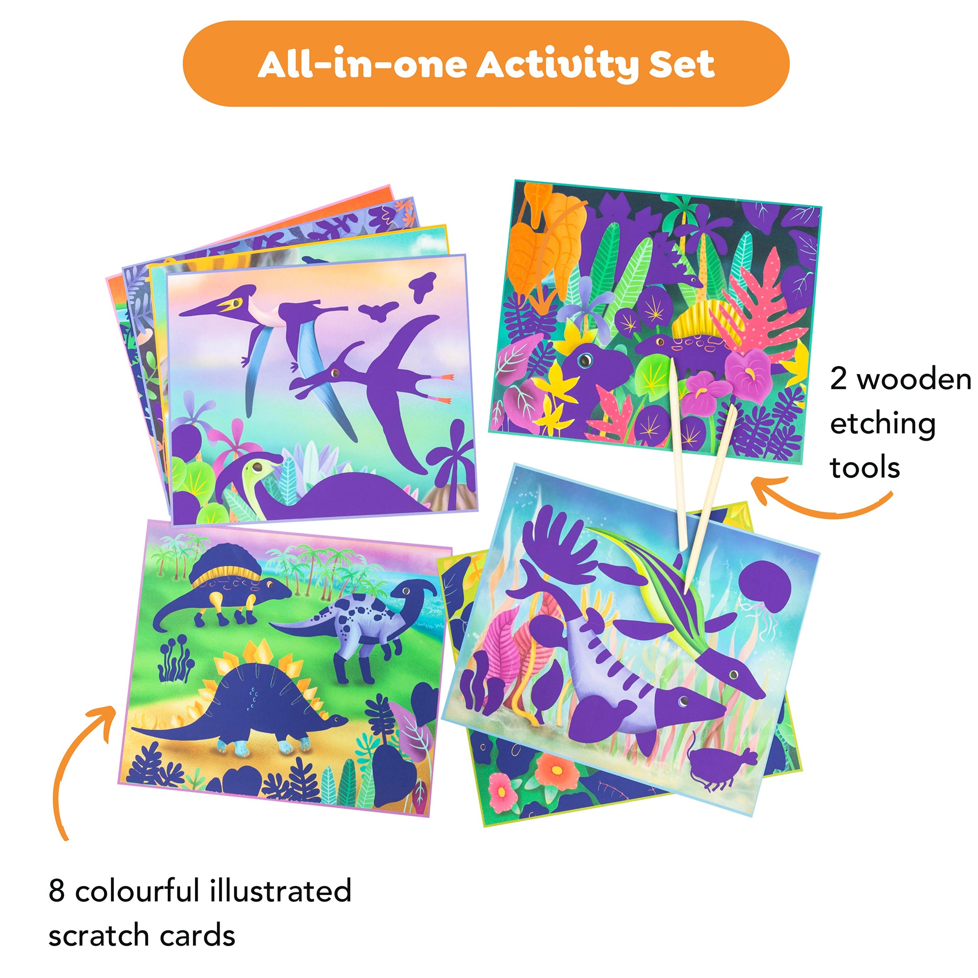 Tiger Tribe Dinosaur Scratch Art Kit - 8 Colorful Illustrations, Wooden Tools, Ages 5+ - Image 3