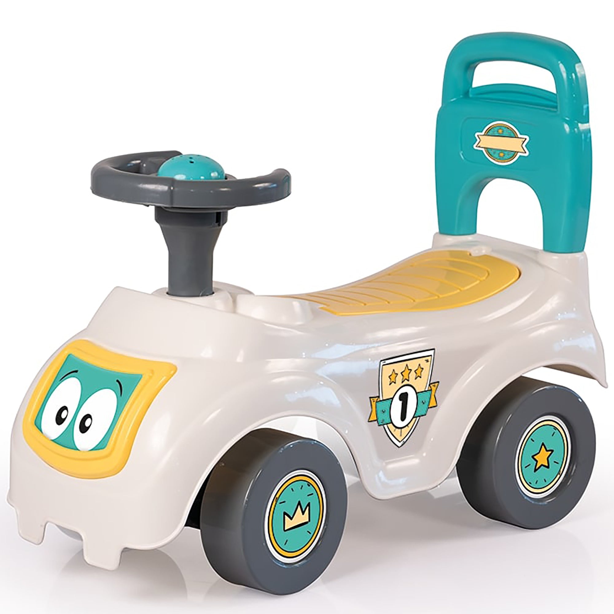 Dolu - Walk & Drive: Sit N' Ride - Vibrant Toddler Ride-on Toy, White-Yellow-Green